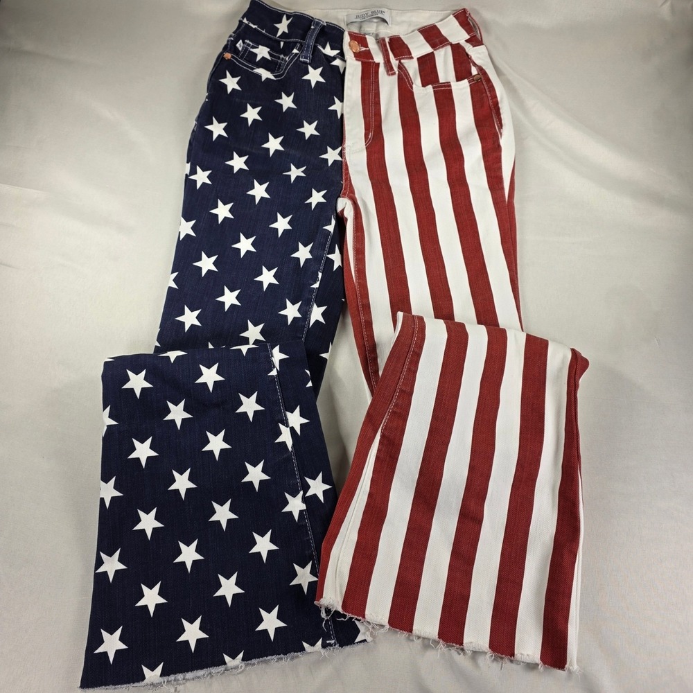 Judy Blue Americana Star Stripe Split Leg Flare Jeans Size 1/25 NWOT